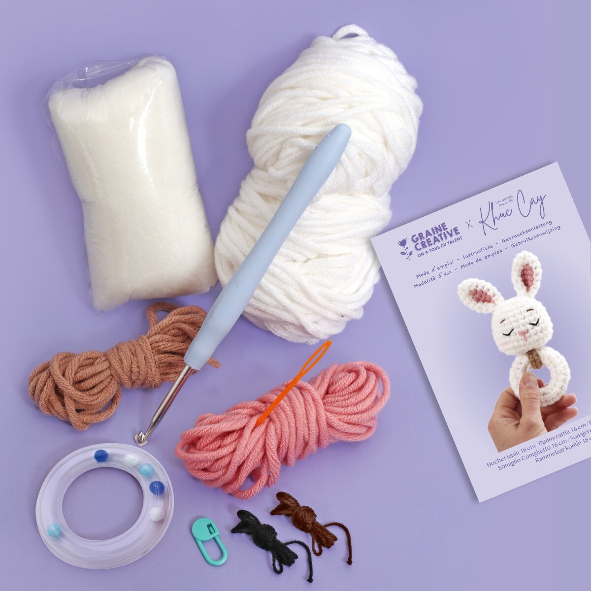 Zestaw do szydełkowania grzechotki z króliczkiem, Graine Creative