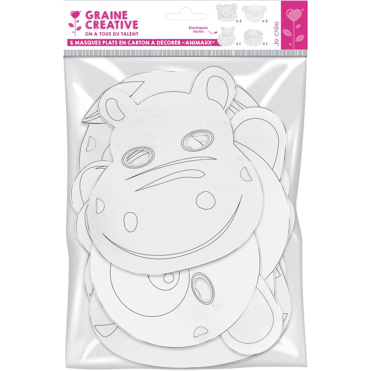 Kartonowe białe maski Zwierzęta 6 sztuk