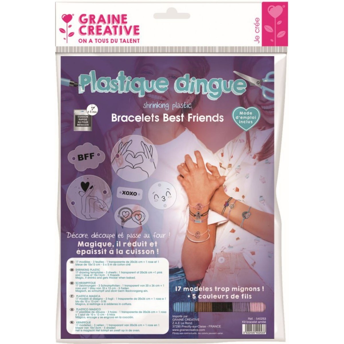 Zestaw bransoletki przyjaźni z magicznego plastiku, Graine Creative | Dadum