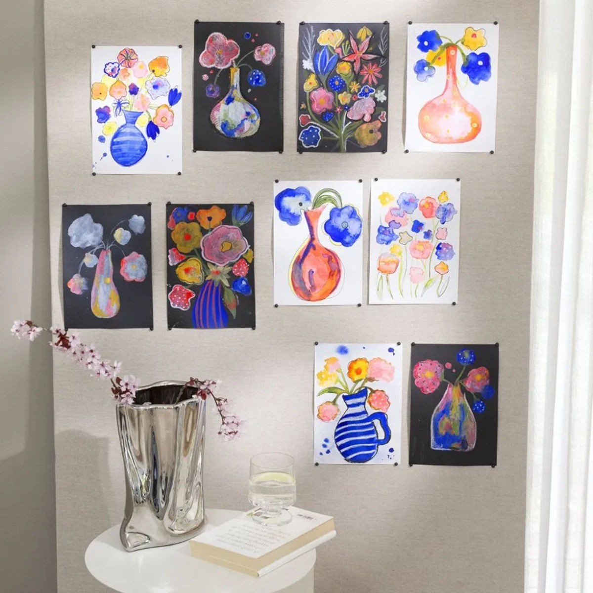 Obrazy z kwiatami – zestaw artystyczny z akwarelami, pastelami i markerami dla początkujących