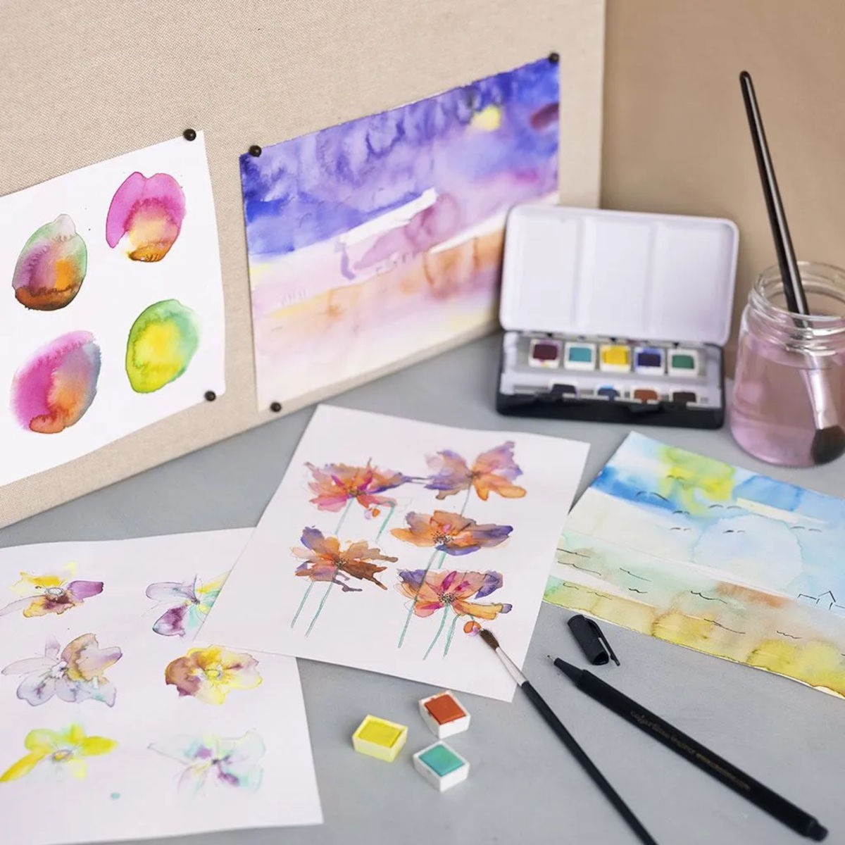 Pędzle z naturalnego włosia kuca do akwareli 4 szt o | Dadum