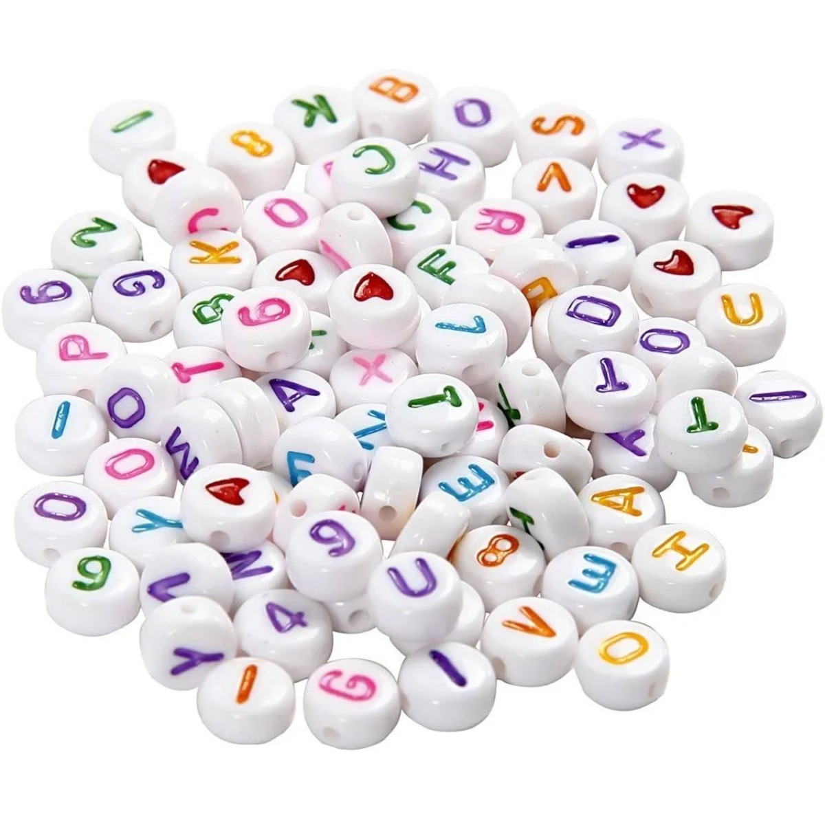 Koraliki z literami białe 7 mm | Dadum