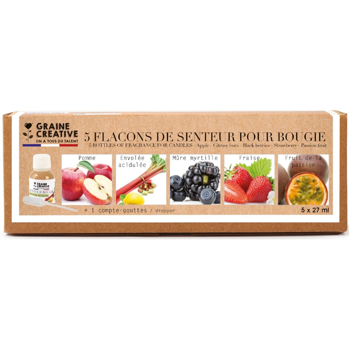 Zestaw 5 owocowych zapachów do świec DIY z zakraplaczem 5 x 27 ml