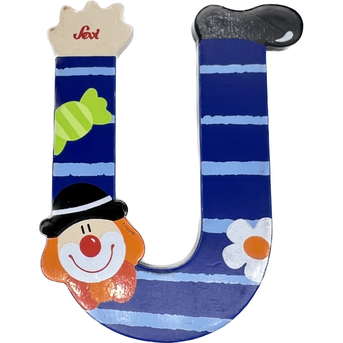 Drewniana literka "U" na ścianę dla dzieci, niebieska