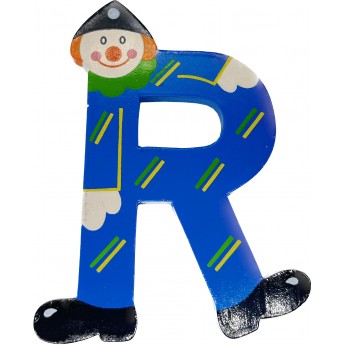 Drewniana literka "R" na ścianę dla dzieci, niebieska