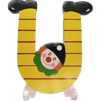 Drewniana literka "U" na ścianę dla dzieci, żółta