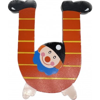 Drewniana literka "U" na ścianę dla dzieci, pomarańczowa