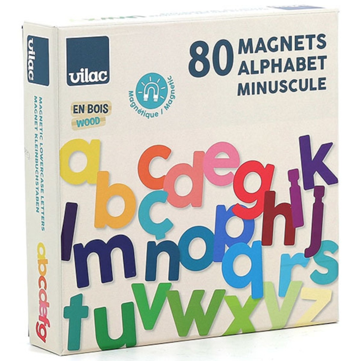 Vilac Magnesy drewniane Alfabet - małe litery 80szt | Dadum
