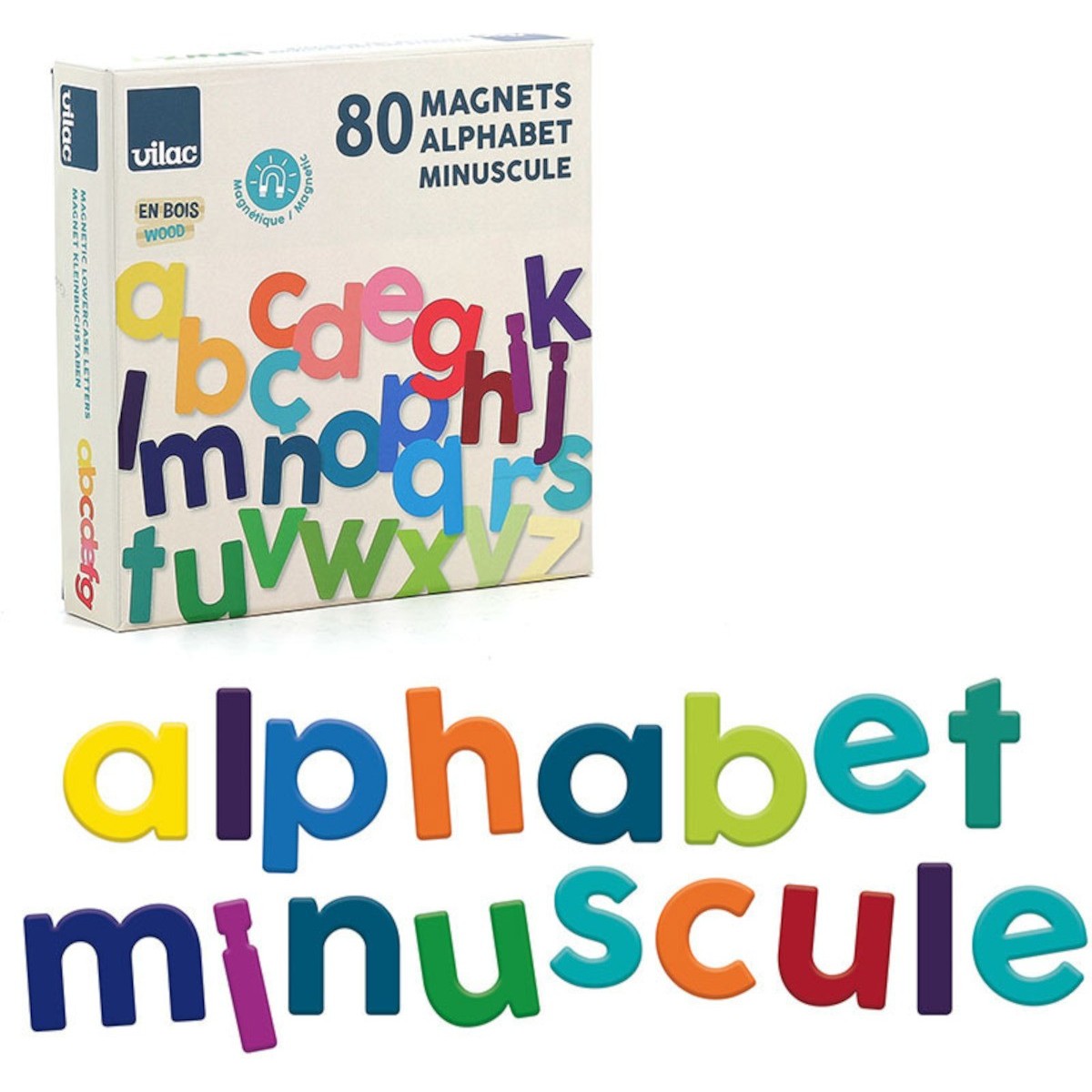 Vilac Magnesy drewniane Alfabet - małe litery 80szt | Dadum