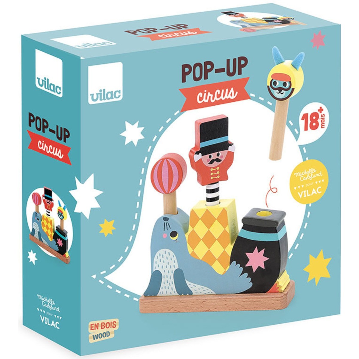 Vilac Pop-up Cyrkus ze skaczącymi zwierzętami +18m | Dadum