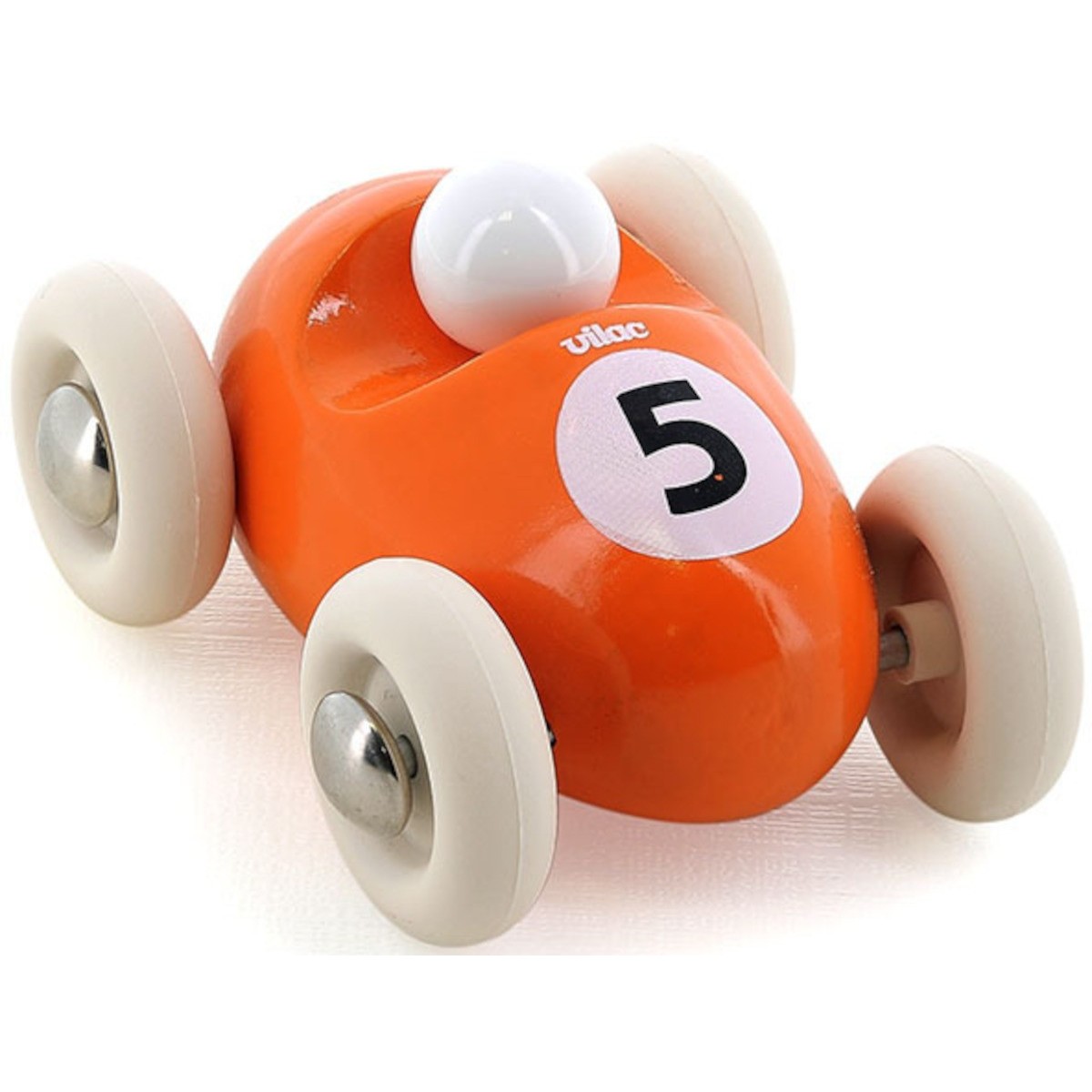 Vilac Samochodzik drewniany pomarańczowy numer "5" dla dzieci +18m