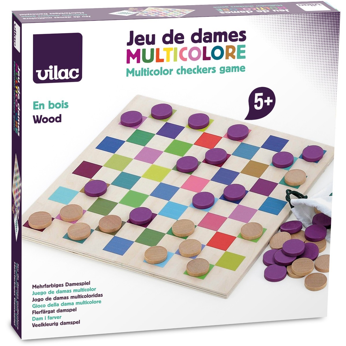 Drewniane warcaby wielokolorowe, Vilac