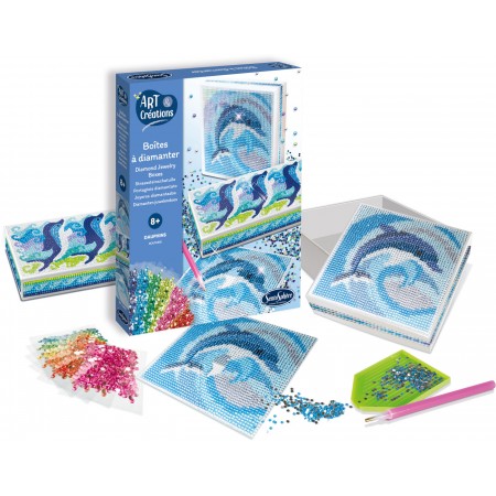 Pudełka do ozdabiania diamentami - Delfiny, dla dzieci +8, SentoSphere Pudełka do ozdabiania diamentami - Delfiny, dla dzieci +8, SentoSphere