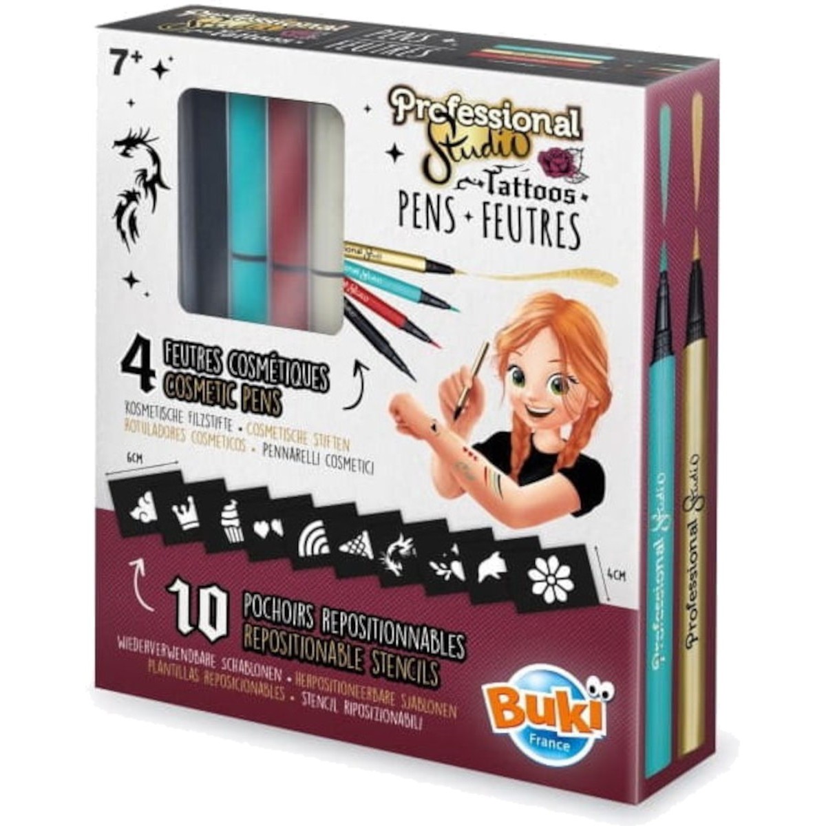 Markery do tatuażu z szablonami Złoty-Zielony-Czerwony 4 sztuki, Buki