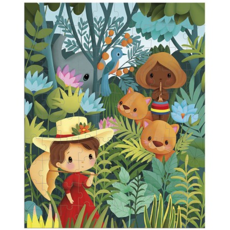 Puzzle 100 Obraz inspirowany twórczością Rousseau w walizce, Janod Puzzle 100 Obraz inspirowany twórczością Rousseau w walizce, Janod