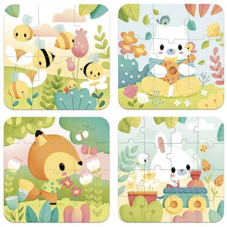 Puzzle progresywne 6, 9, 12 i 16 elementów Zwierzątka Pure w walizce, Janod Puzzle progresywne 6, 9, 12 i 16 elementów Zwierzątka Pure w walizce, Janod
