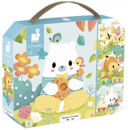 Puzzle progresywne 6, 9, 12 i 16 elementów Zwierzątka Pure w walizce, Janod Puzzle progresywne 6, 9, 12 i 16 elementów Zwierzątka Pure w walizce, Janod