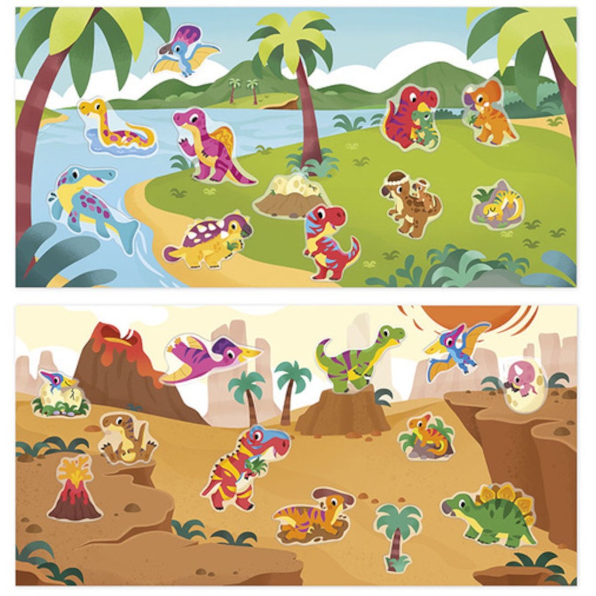 Grube naklejki wielorazowe Dinozaury dla 2-latka, Janod