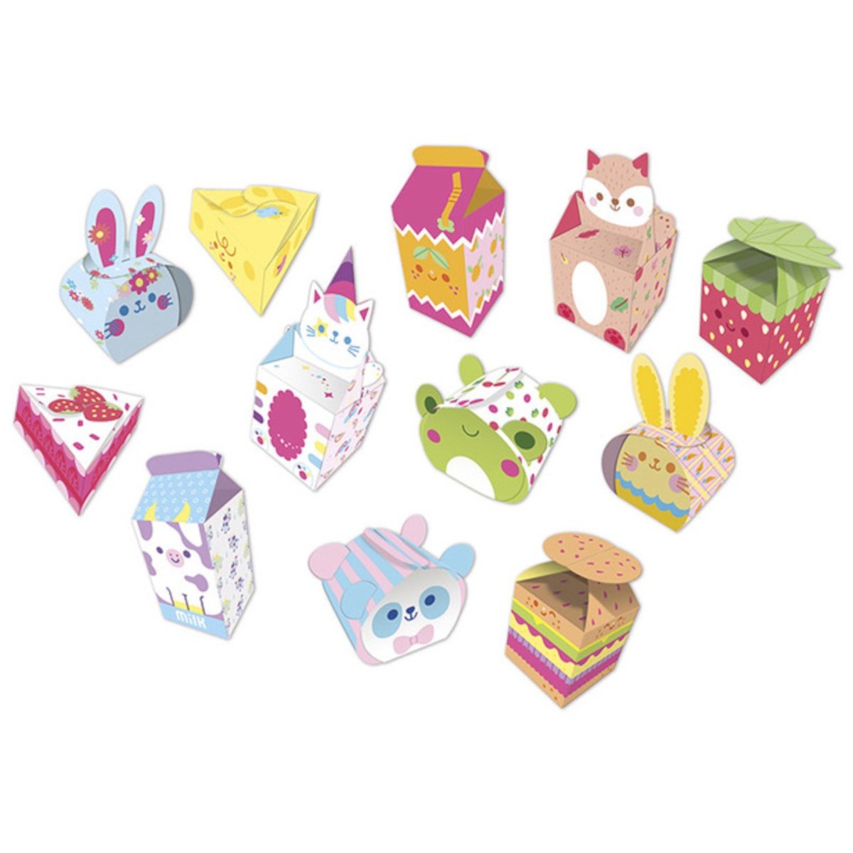 Zestaw kreatywny 12 pudełek z papieru Kawaii do samodzielnego wykonania, Janod