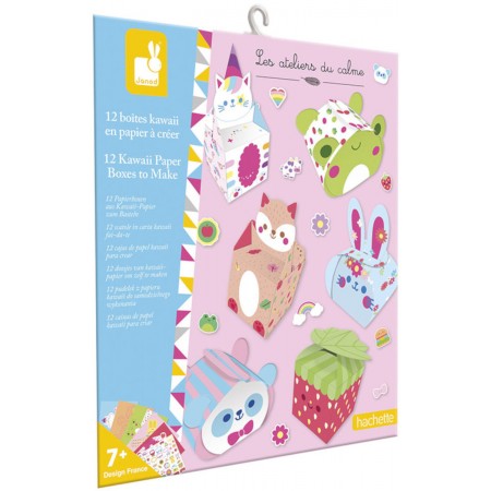 Zestaw kreatywny 12 pudełek z papieru Kawaii do samodzielnego wykonania, Janod Zestaw kreatywny 12 pudełek z papieru Kawaii do samodzielnego wykonania, Janod
