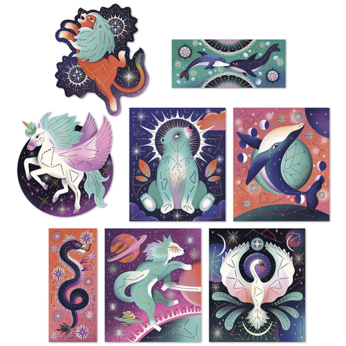 Zestaw kreatywny Malowanie kropkami Puentylizm 3D Kosmiczne zwierzęta +8, Janod