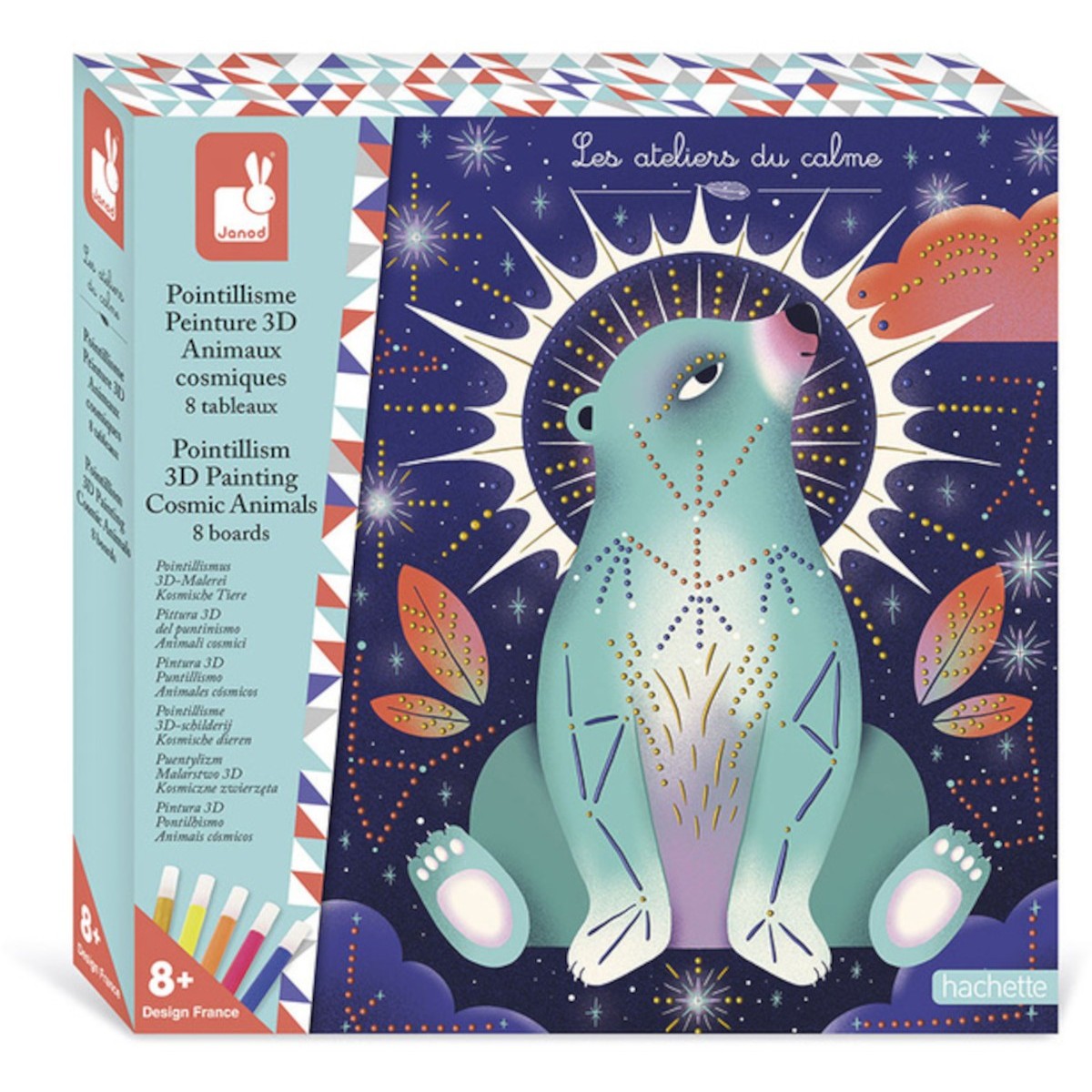 Zestaw kreatywny Malowanie kropkami Puentylizm 3D Kosmiczne zwierzęta +8, Janod