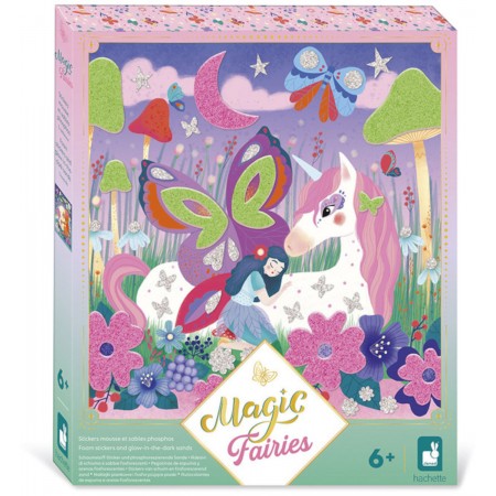 Zestaw kreatywny Naklejki piankowe i fosforescencyjne piaski Magic Fairies, Janod Zestaw kreatywny Naklejki piankowe i fosforescencyjne piaski Magic Fairies, Janod