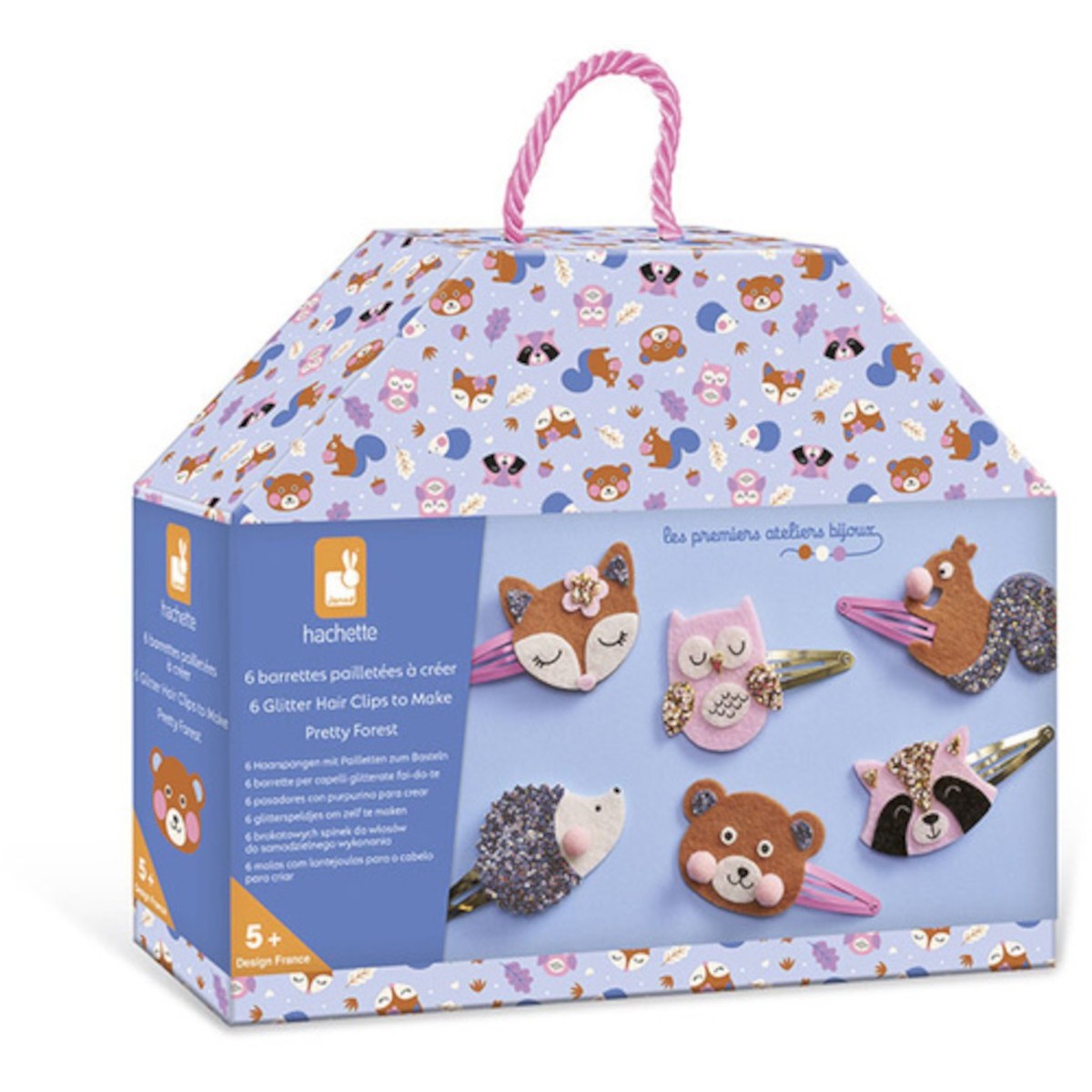 Zestaw kreatywny do tworzenia biżuterii Brokatowe spinki do włosów Leśne zwierzątka, Janod