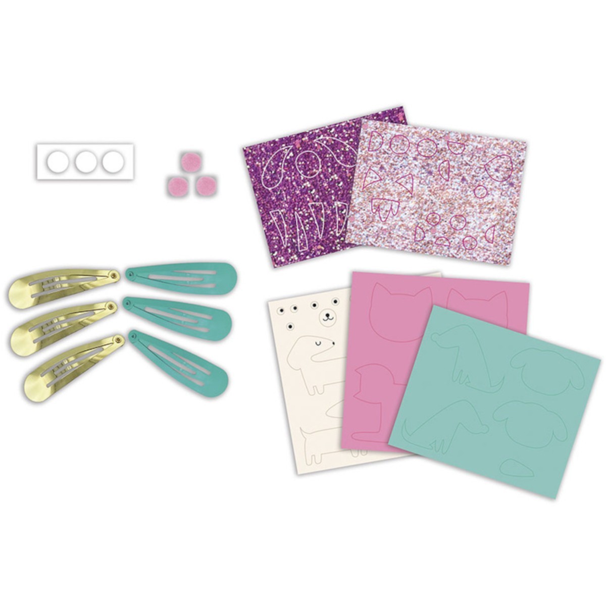 Zestaw kreatywny do tworzenia biżuterii Brokatowe spinki do włosów Pieski i kotki, Janod