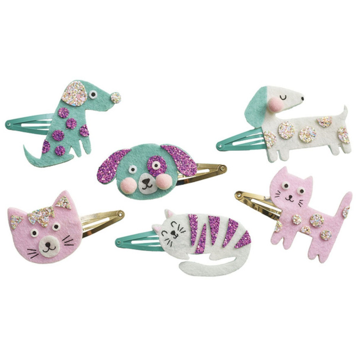 Zestaw kreatywny do tworzenia biżuterii Brokatowe spinki do włosów Pieski i kotki, Janod