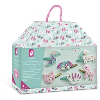 Zestaw kreatywny do tworzenia biżuterii Brokatowe spinki do włosów Pieski i kotki, Janod