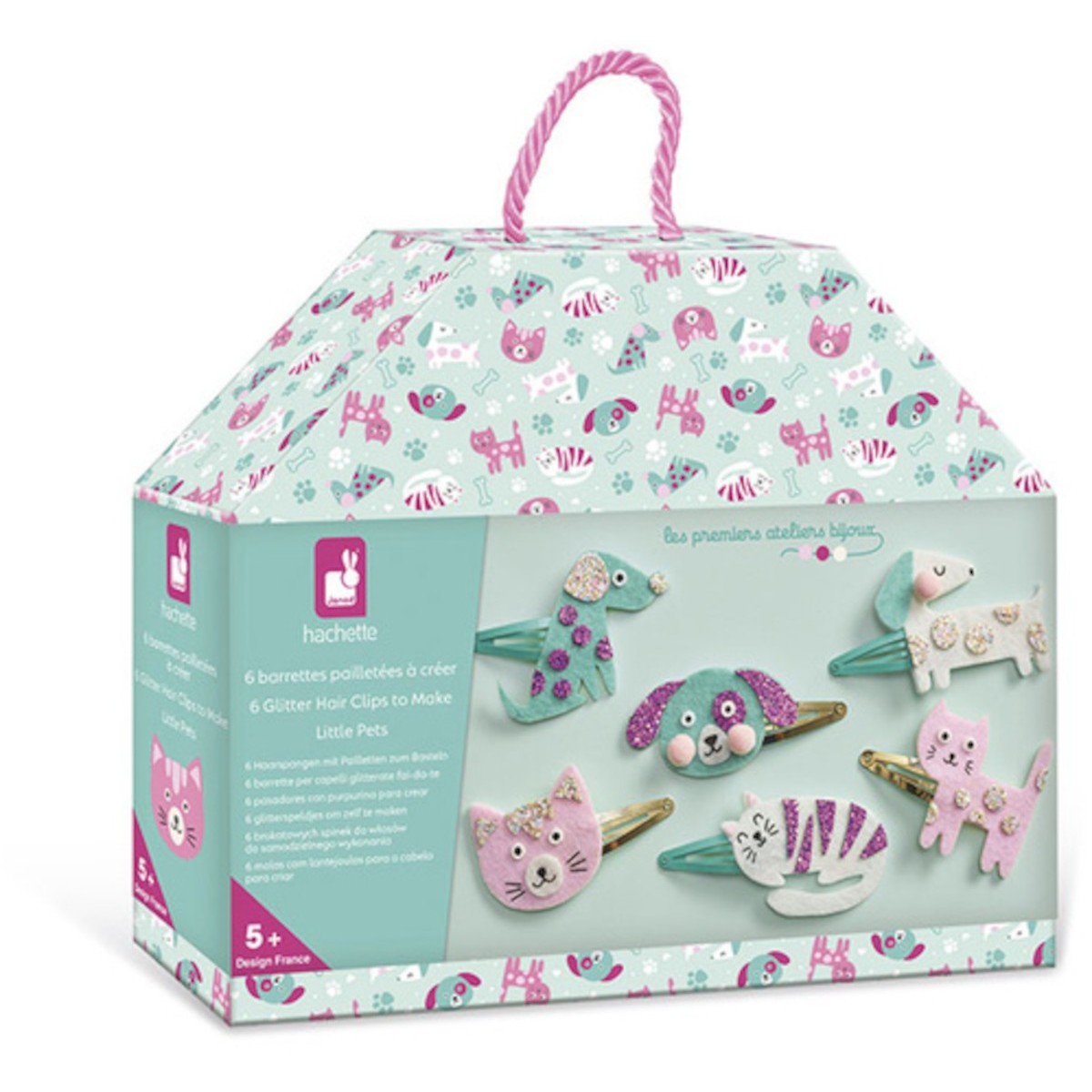 Zestaw kreatywny do tworzenia biżuterii Brokatowe spinki do włosów Pieski i kotki, Janod