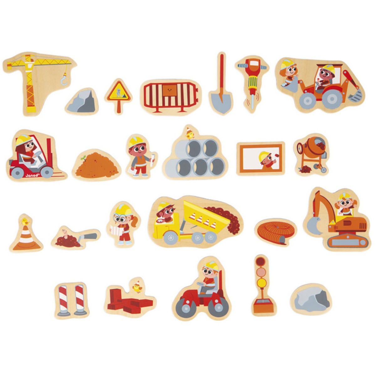Magnesy drewniane Plac budowy 24 szt dla 2-latka, Janod