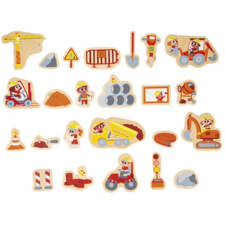 Magnesy drewniane Plac budowy 24 szt dla 2-latka, Janod