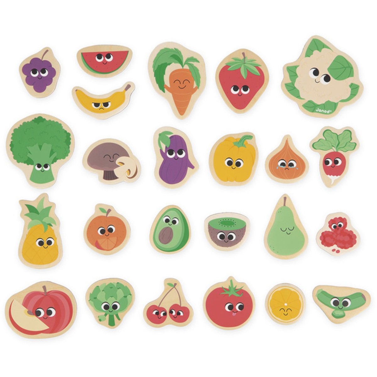Magnesy drewniane Owoce i warzywa 24 szt dla 2-latka, Janod