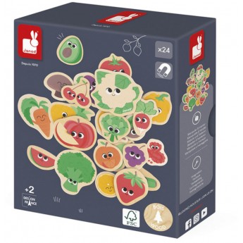 Magnesy drewniane Owoce i warzywa 24 szt dla 2-latka, Janod