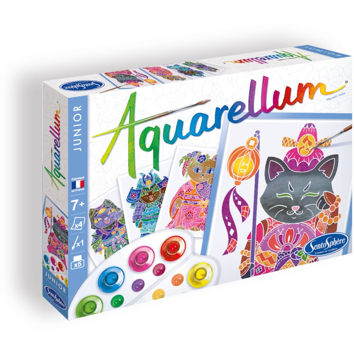 Aquarellum Junior Maneki Neko 4 obrazy do malowania i farby, SentoSphere