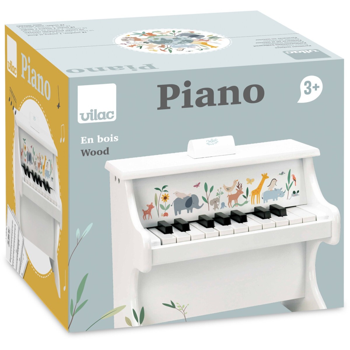 Vilac Pianino białe drewniane klasyczne Zwierzęta Świata