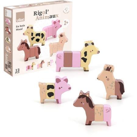 Zabawne Zwierzęta z Farmy klocki drewniane magnetyczne Vilac 7116