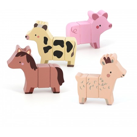 Zabawne Zwierzęta z Farmy klocki drewniane magnetyczne Vilac 7116