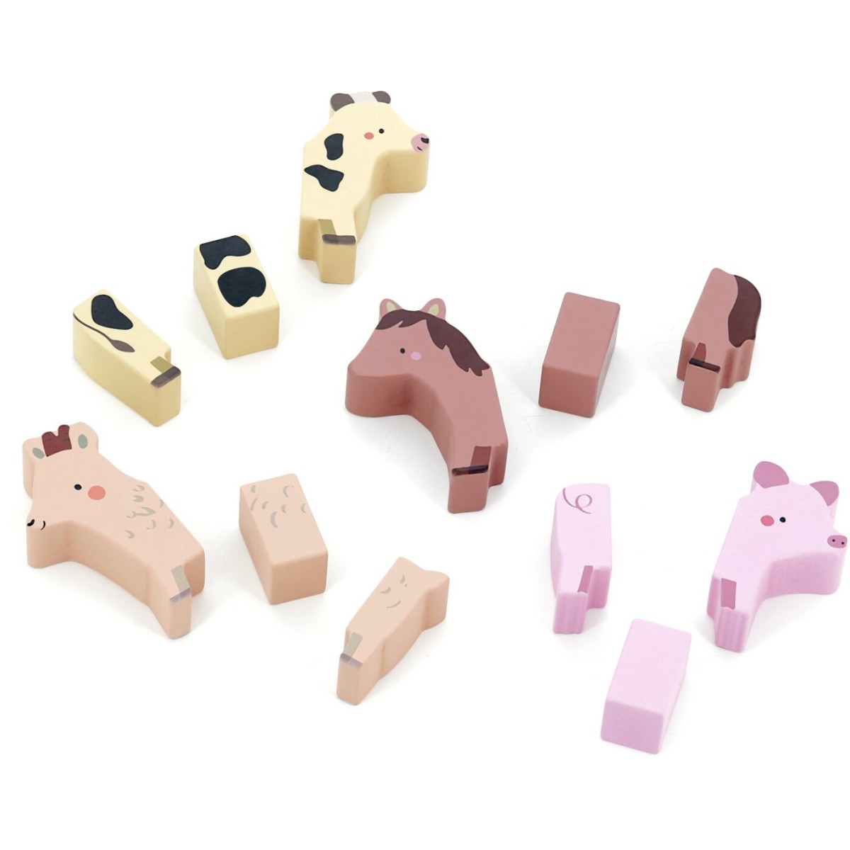 Zabawne Zwierzęta z Farmy klocki drewniane magnetyczne Vilac 7116