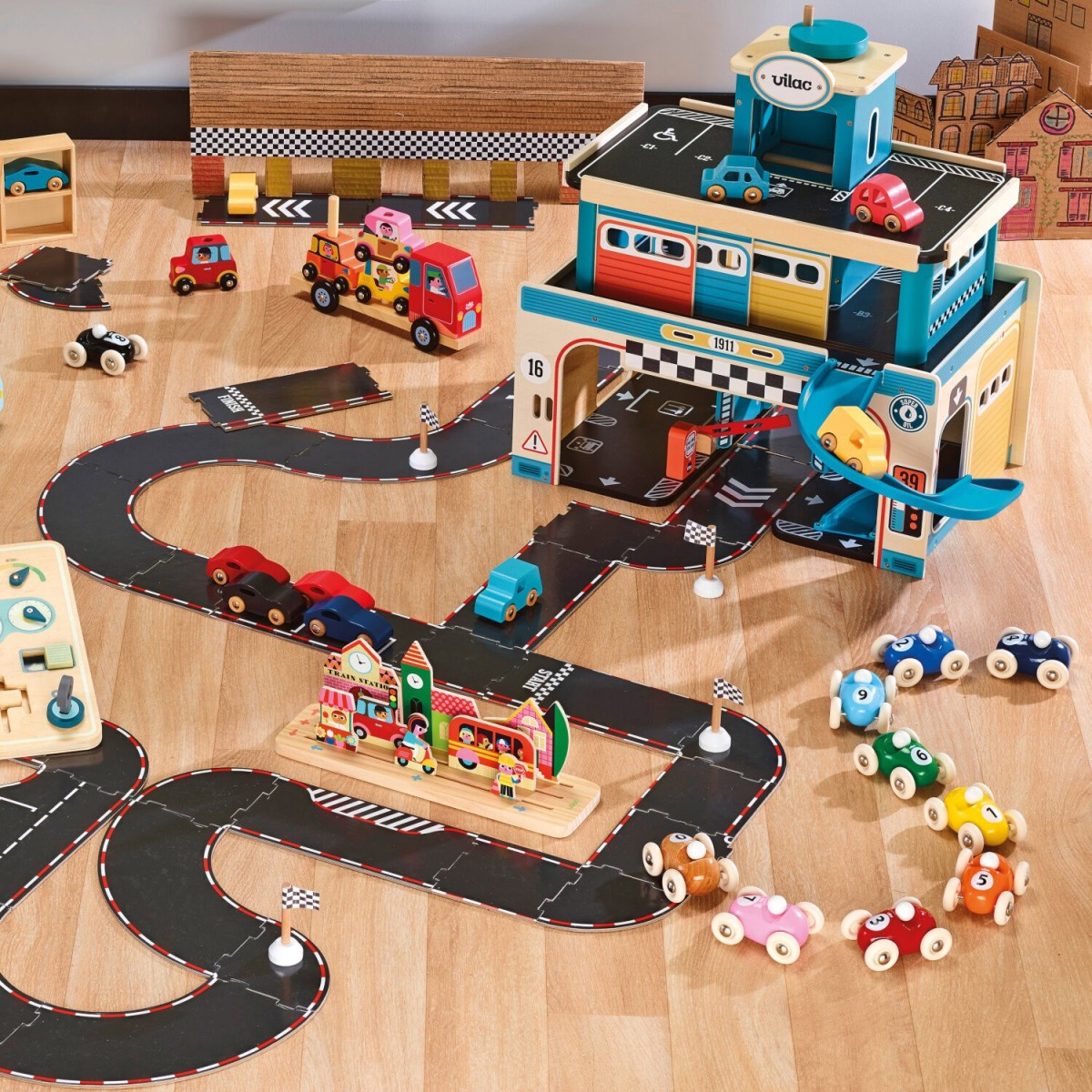 Tor samochodowy dwustronny z 2 autkami Vilac 2350