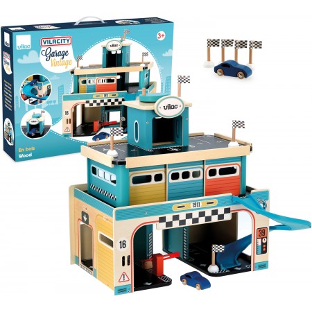 Garaż drewniany vintage z windą i autkiem Vilac 2351