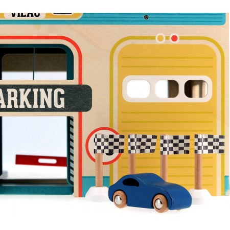 Garaż drewniany vintage z windą i autkiem Vilac 2351