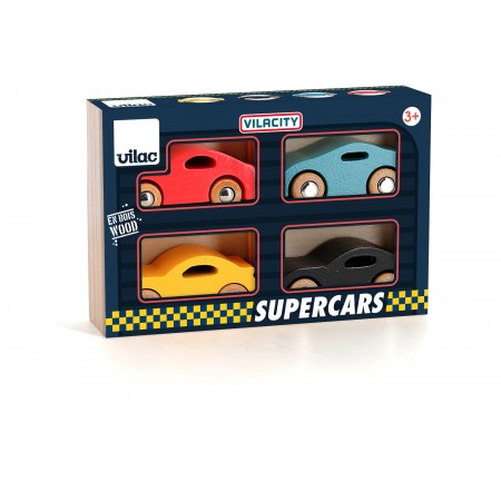 Vilac zestaw 4 drewnianych samochodzików wyścigowych 2369