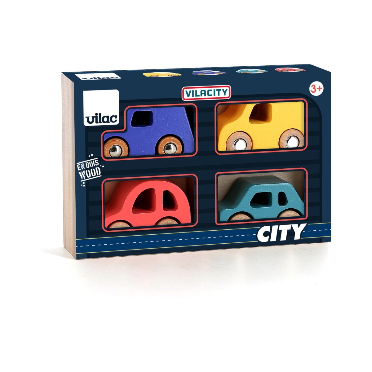 Vilac zestaw 4 drewnianych samochodzików miejskich 2370