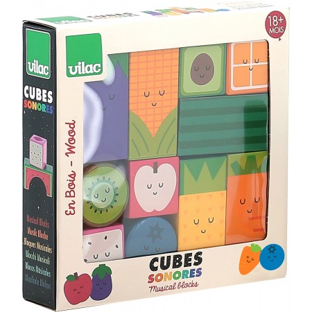 Vilac Klocki sensoryczne drewniane Owoce Rainbow +18m| Dadum