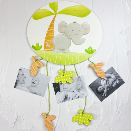 Tabliczka z zawieszkami na zdjęcia dziecka Słonik