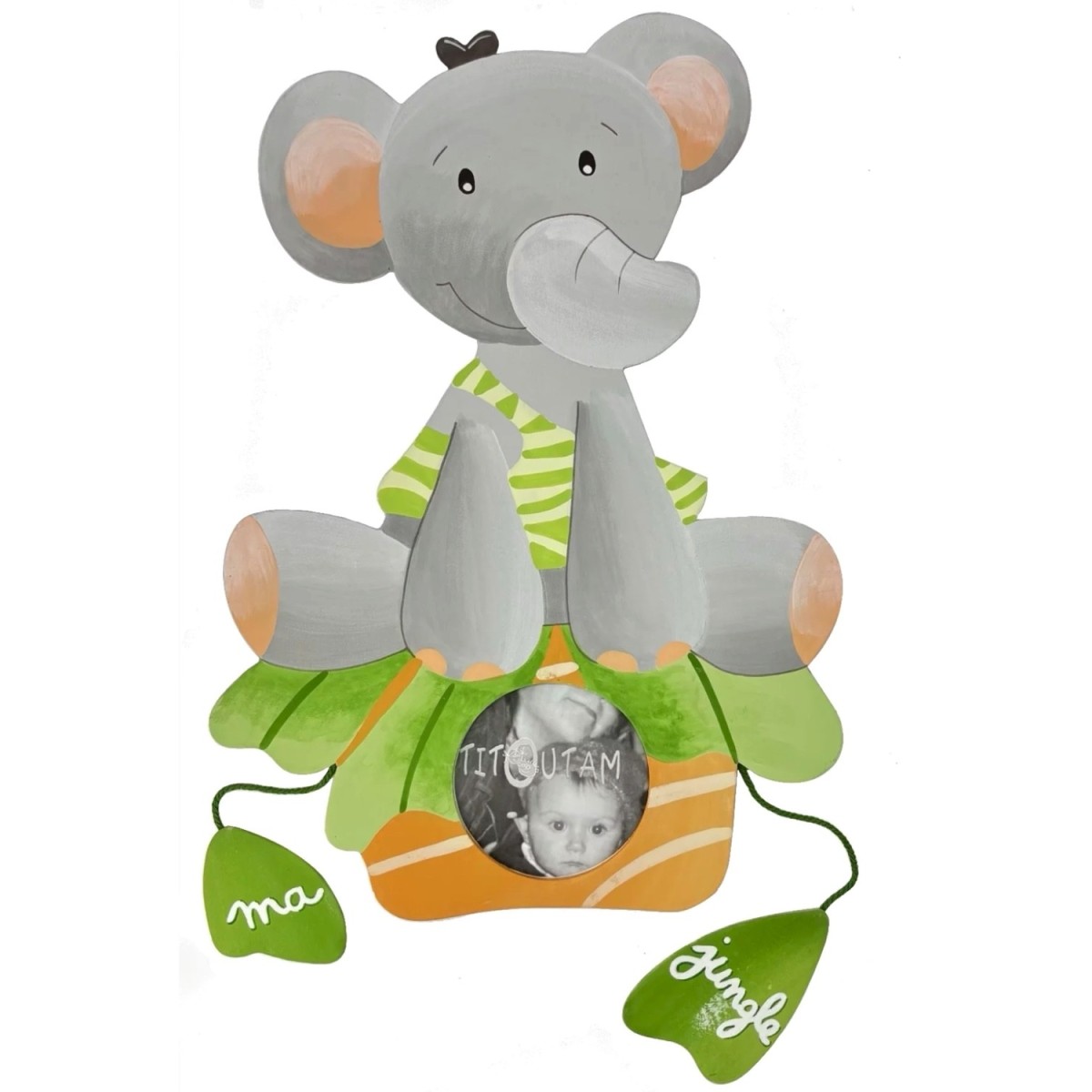 Ramka na zdjęcie dziecka Słonik z wiszącymi liścmi