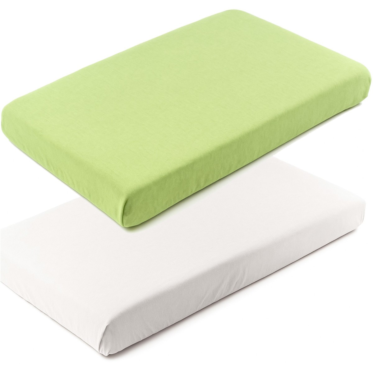 2-pak prześcieradła 60x120 cm z gumką, jersey, białe/zielone